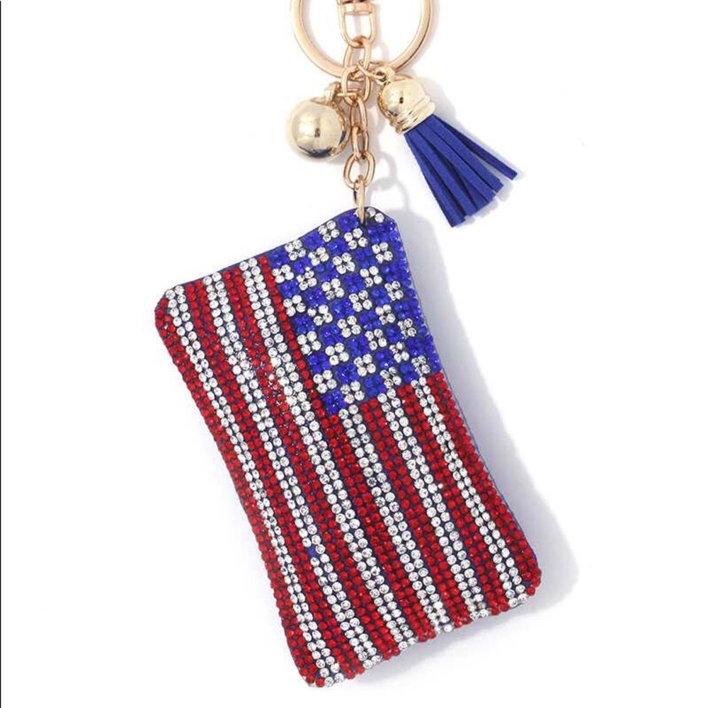 Rhinestone American flag puffy key chain